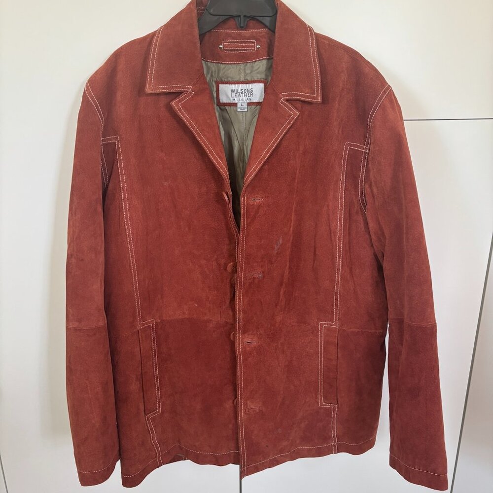 Wilsons Leather Genuine Leather Red/Orange Suede Blazer Coat Size Large